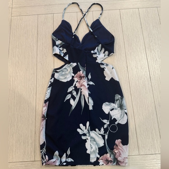 Navy Blue Floral Print Women's Dress Size Small - Picture 2 of 3